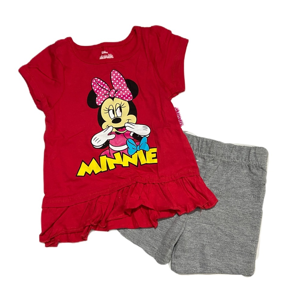 Clothes Kids 2 Piece Set Mickey Mouse Shirt and Shorts Red Gray 12 Months